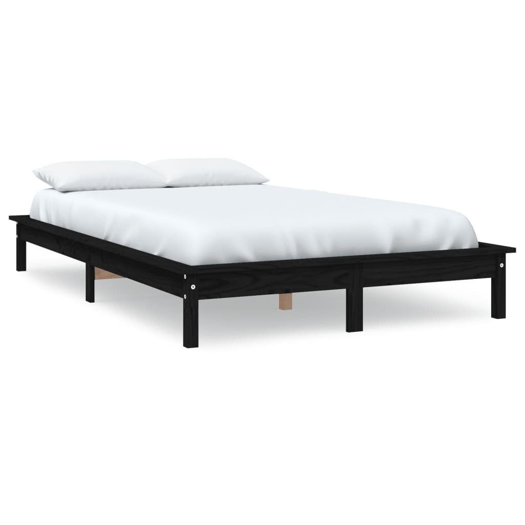 Bed Frame Black 135x190 cm Double Solid Wood Pine