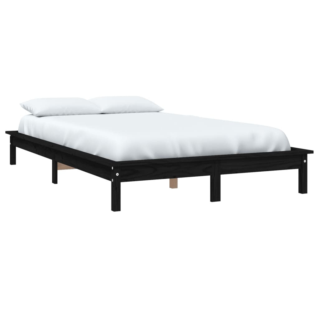 Bed Frame Black 135x190 cm Double Solid Wood Pine