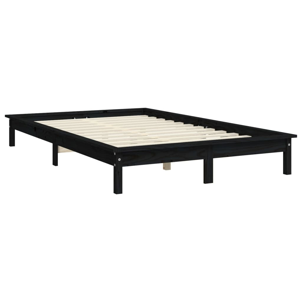 Bed Frame Black 135x190 cm Double Solid Wood Pine