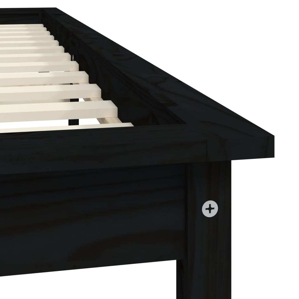 Bed Frame Black 135x190 cm Double Solid Wood Pine