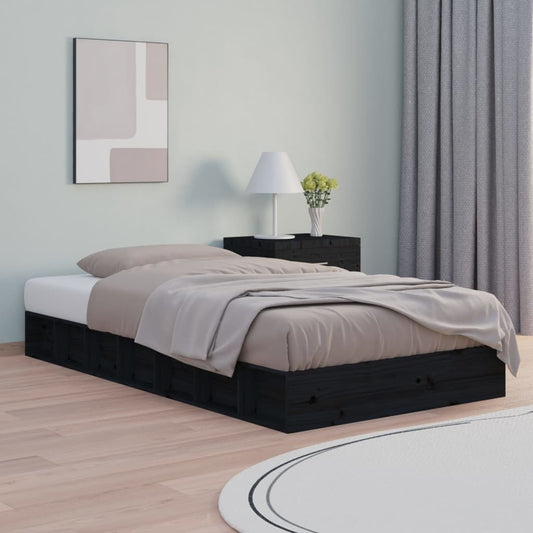 Bed Frame Black 135x190 cm Double Solid Wood