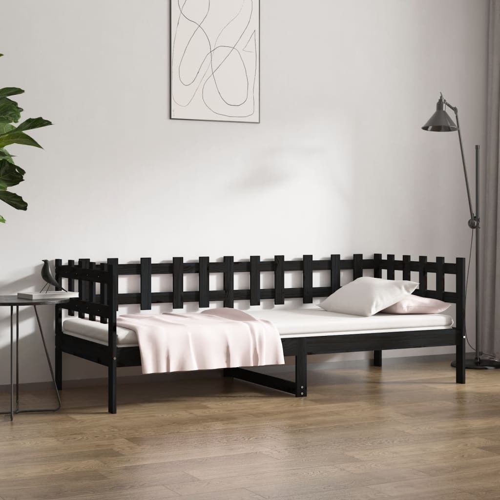 Day Bed Black 90x200 cm Solid Wood Pine