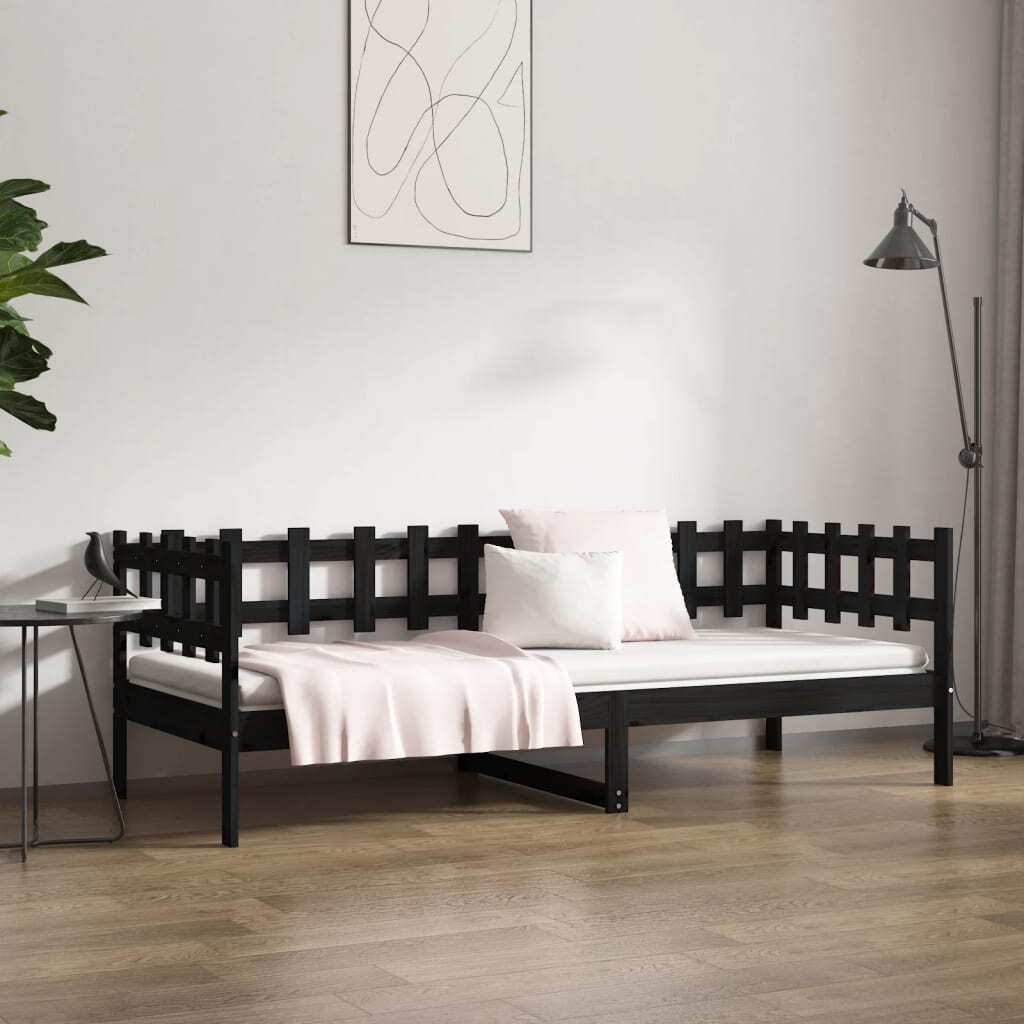 Day Bed Black 90x200 cm Solid Wood Pine