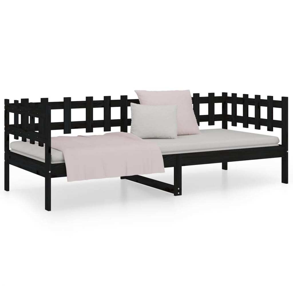 Day Bed Black 90x200 cm Solid Wood Pine