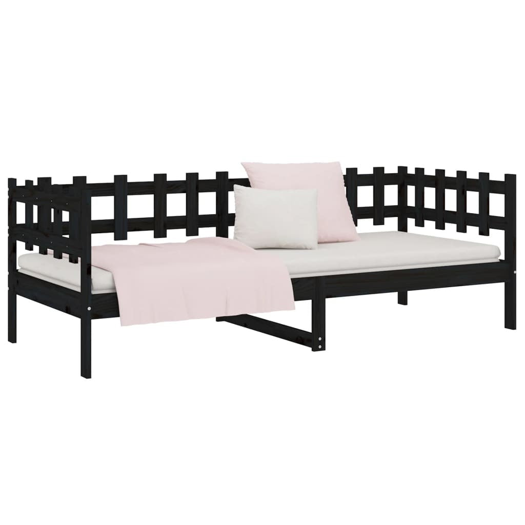 Day Bed Black 90x200 cm Solid Wood Pine