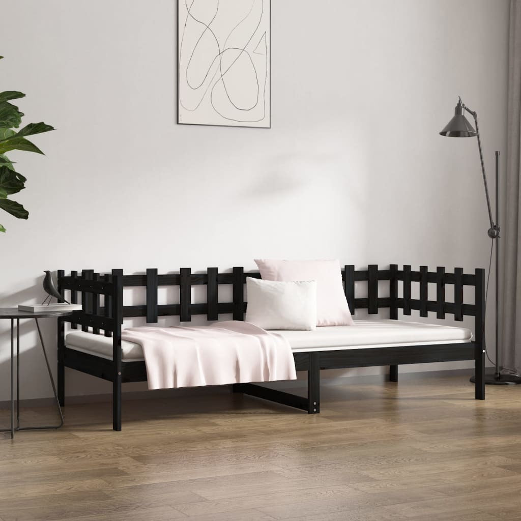 Day Bed Black 90x190 cm Solid Wood Pine