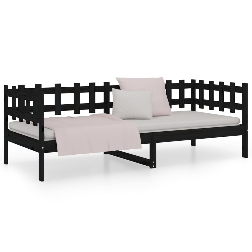 Day Bed Black 90x190 cm Solid Wood Pine