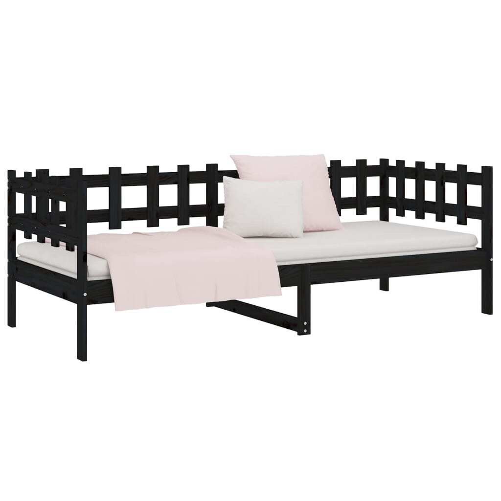 Day Bed Black 90x190 cm Solid Wood Pine