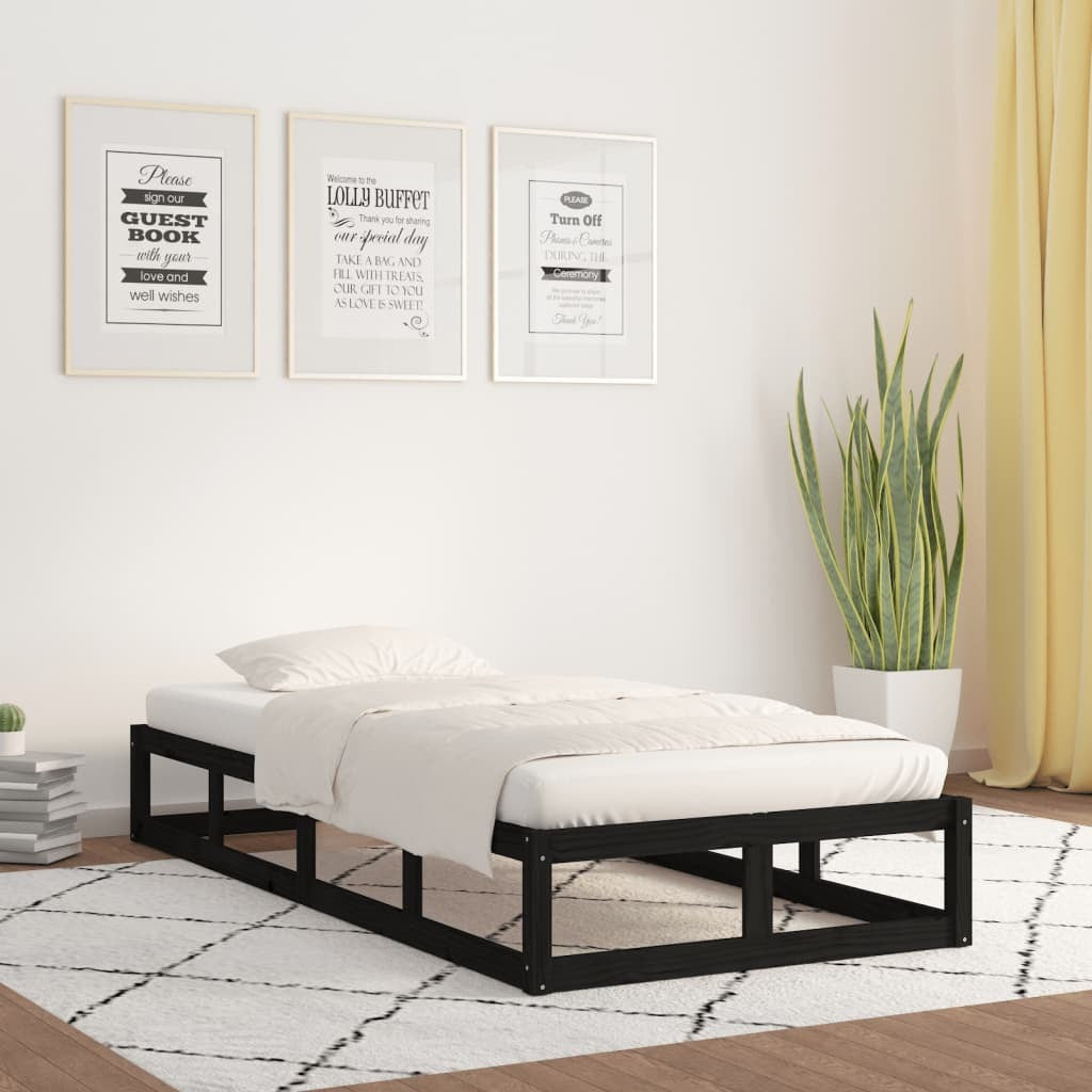 Bed Frame Black 100x200 cm Solid Wood