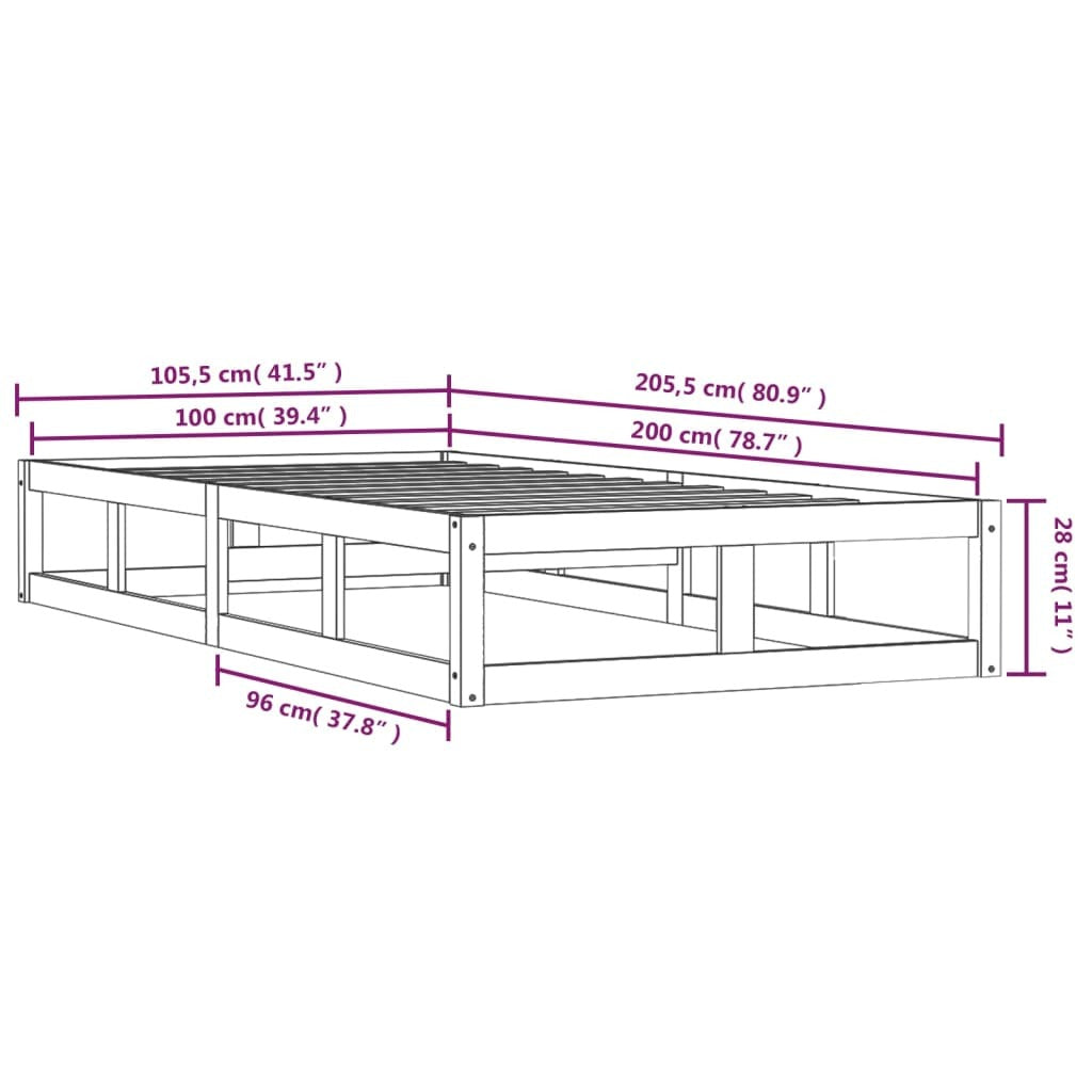 Bed Frame Black 100x200 cm Solid Wood