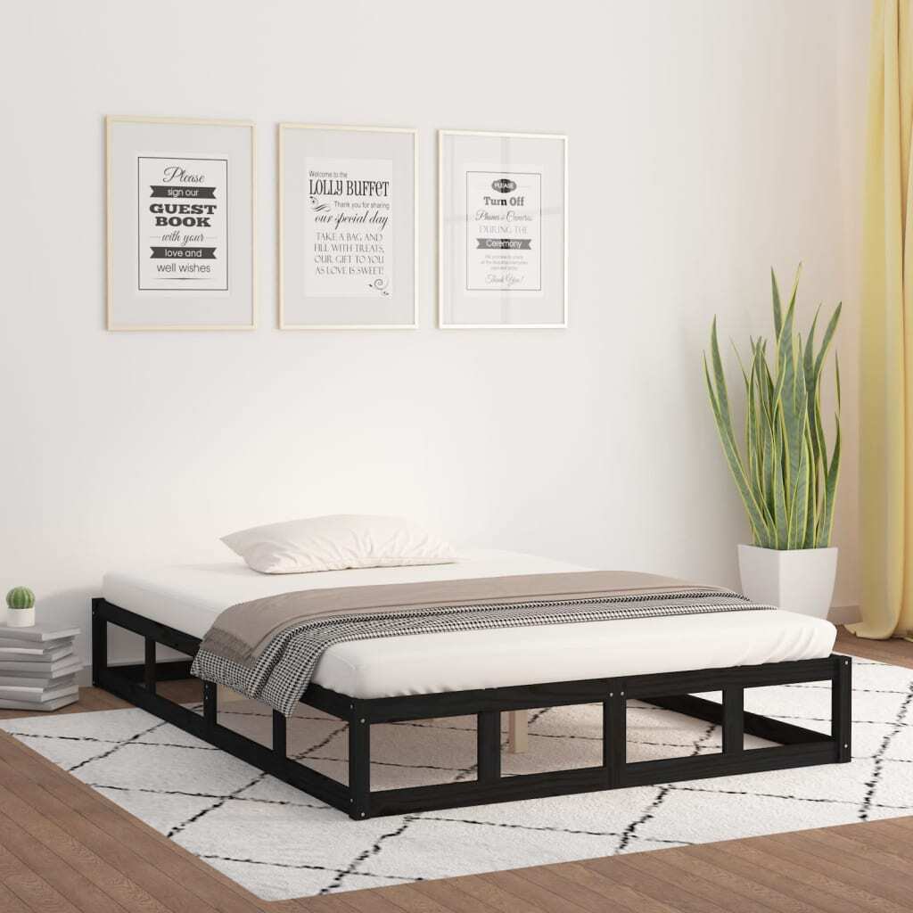 Bed Frame without Mattress Black 140x200 cm Solid Wood