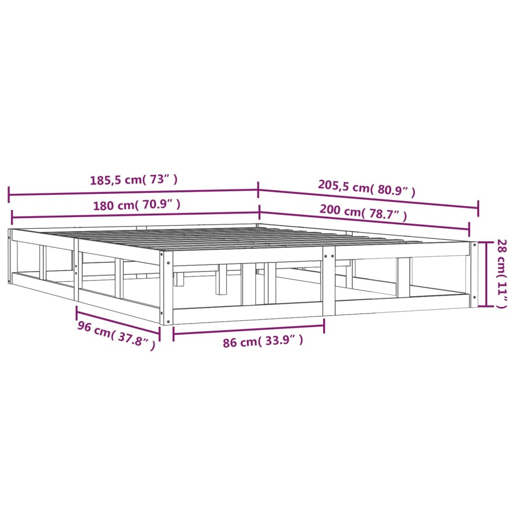 Bed Frame Black 180x200 cm Super King Size Solid Wood