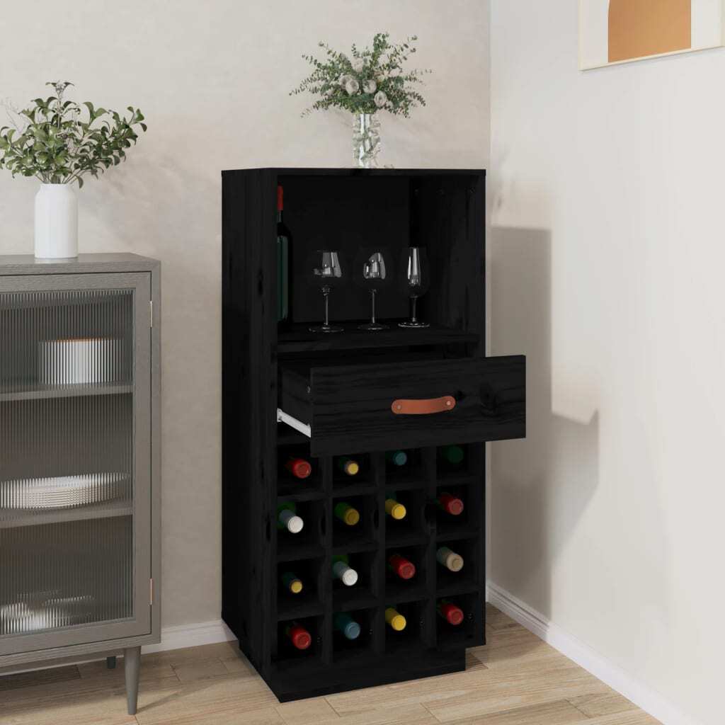 Wine Cabinet Black 45x34x100 cm Solid Wood Pine