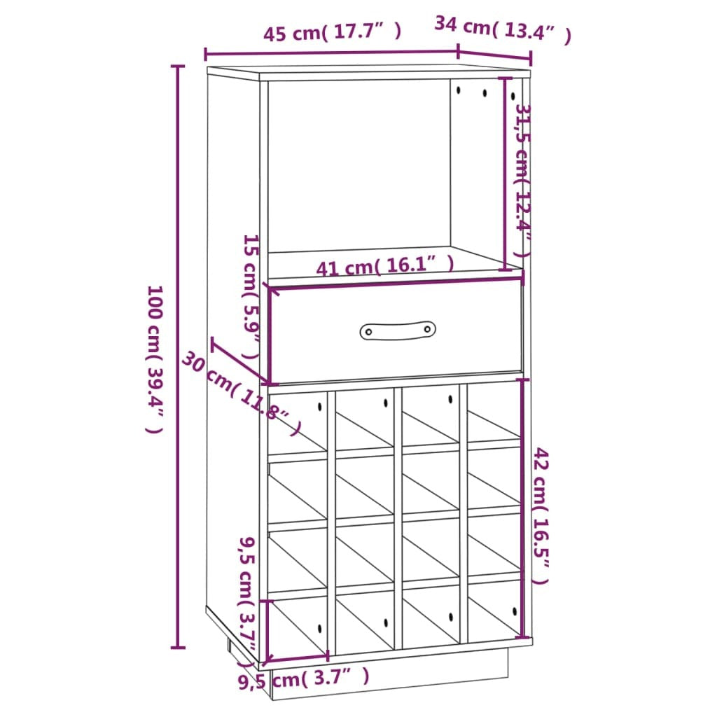 Wine Cabinet Black 45x34x100 cm Solid Wood Pine