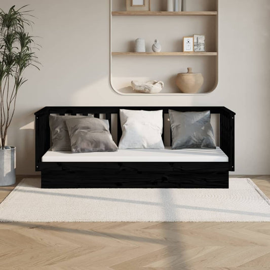 Day Bed without Mattress Black 90x190 cm Single Solid Wood Pine