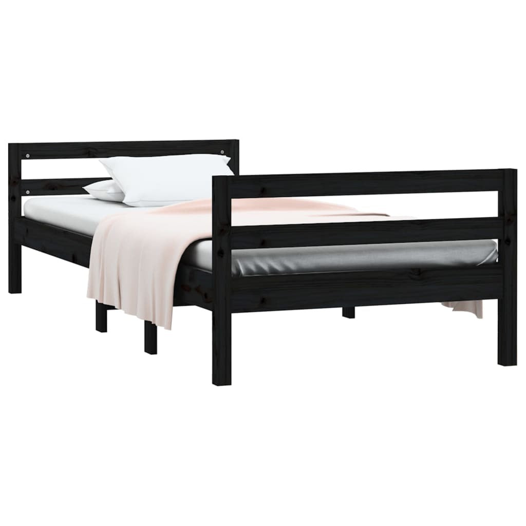 Bed Frame without Mattress Black 90x200 cm Solid Wood Pine