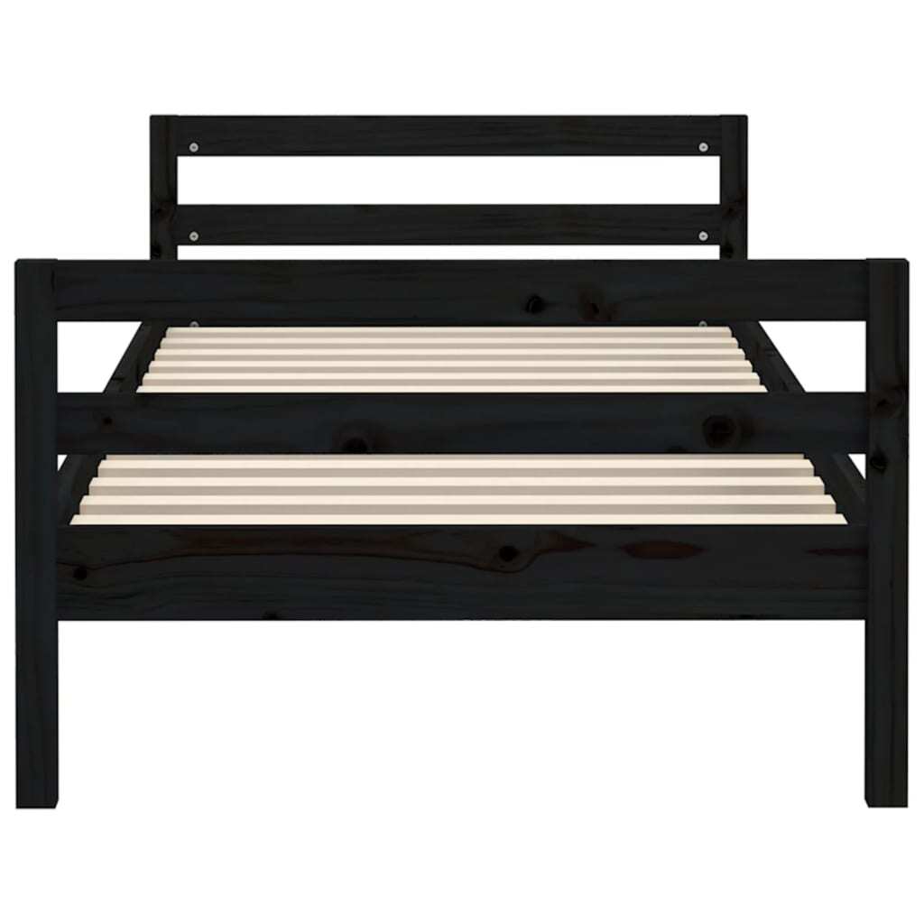 Bed Frame without Mattress Black 90x200 cm Solid Wood Pine