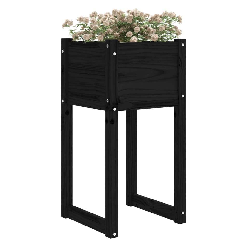 Planters 2 pcs Black 40x40x81 cm Solid Wood Pine