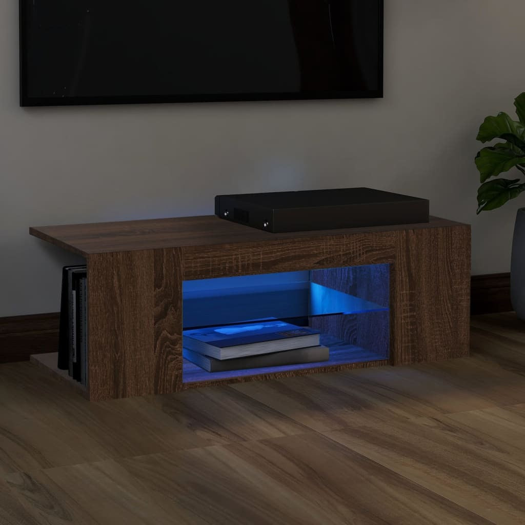 TV Cabinet with LED Lights Brown Oak 90x39x30 cm