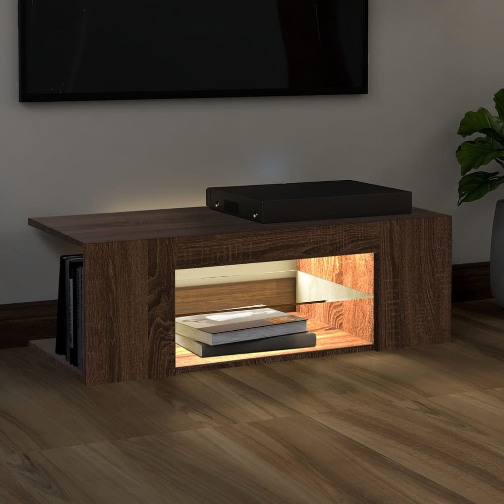 TV Cabinet with LED Lights Brown Oak 90x39x30 cm