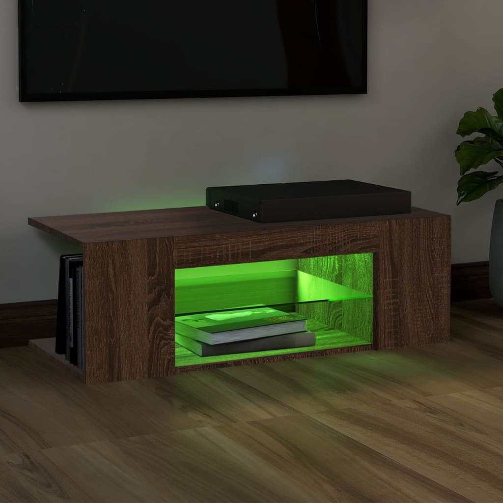 TV Cabinet with LED Lights Brown Oak 90x39x30 cm