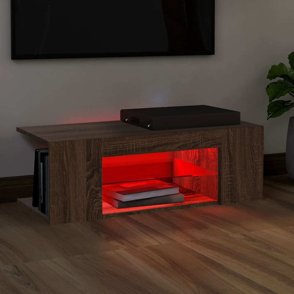 TV Cabinet with LED Lights Brown Oak 90x39x30 cm