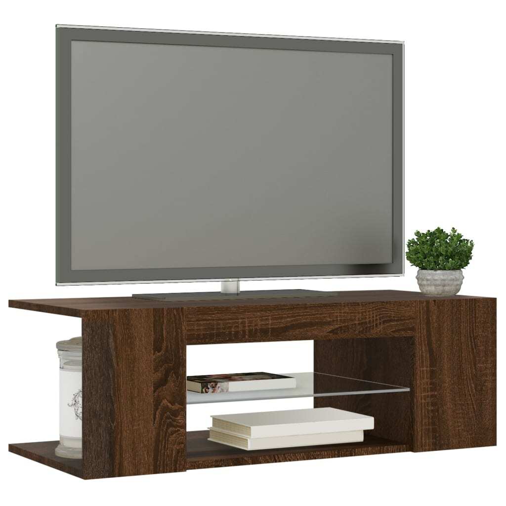 TV Cabinet with LED Lights Brown Oak 90x39x30 cm