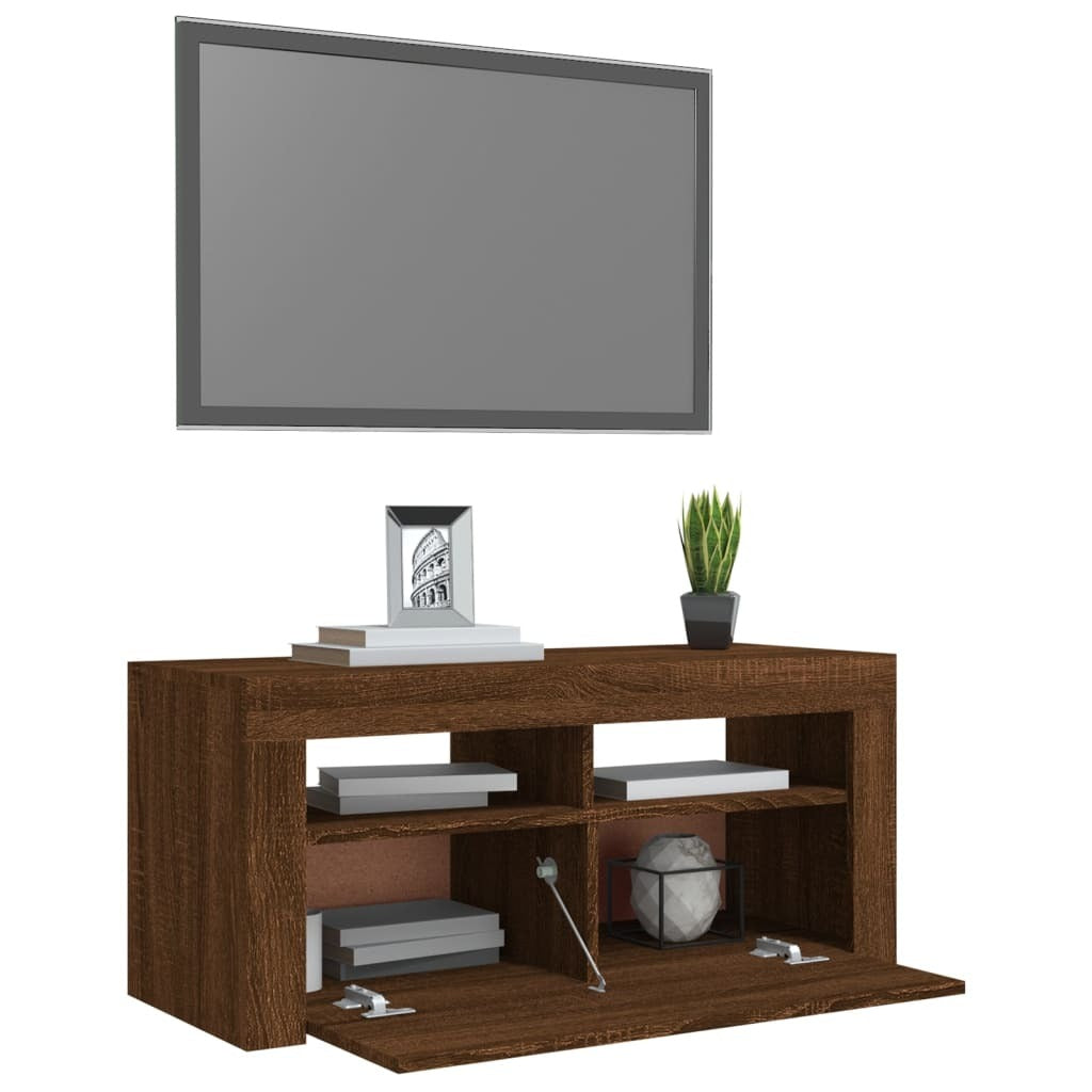 TV Cabinet with LED Lights Brown Oak 90x35x40 cm