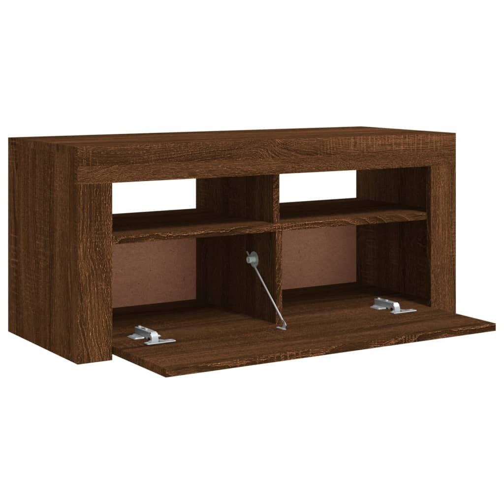 TV Cabinet with LED Lights Brown Oak 90x35x40 cm