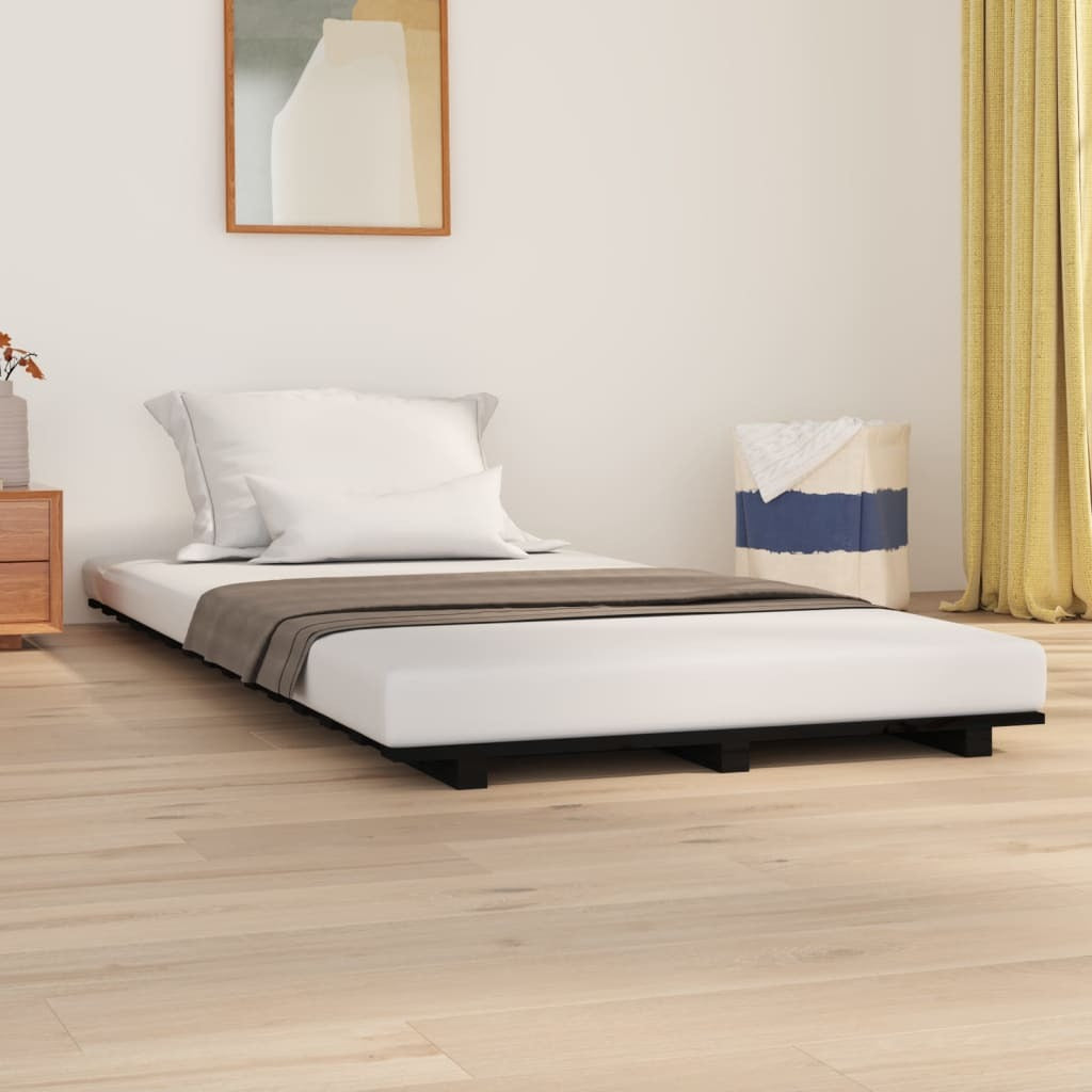 Bed Frame without Mattress Black 100x200 cm Solid Wood Pine