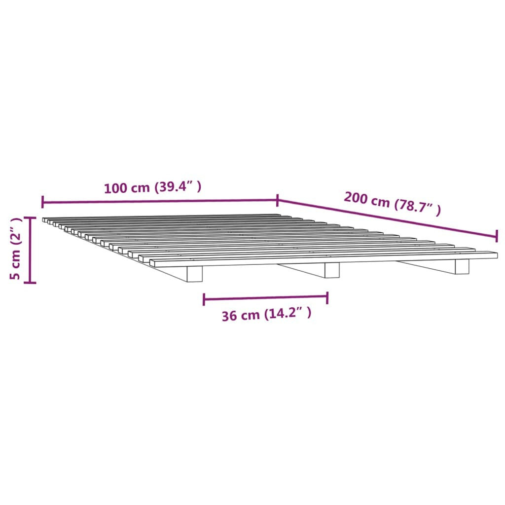 Bed Frame without Mattress Black 100x200 cm Solid Wood Pine