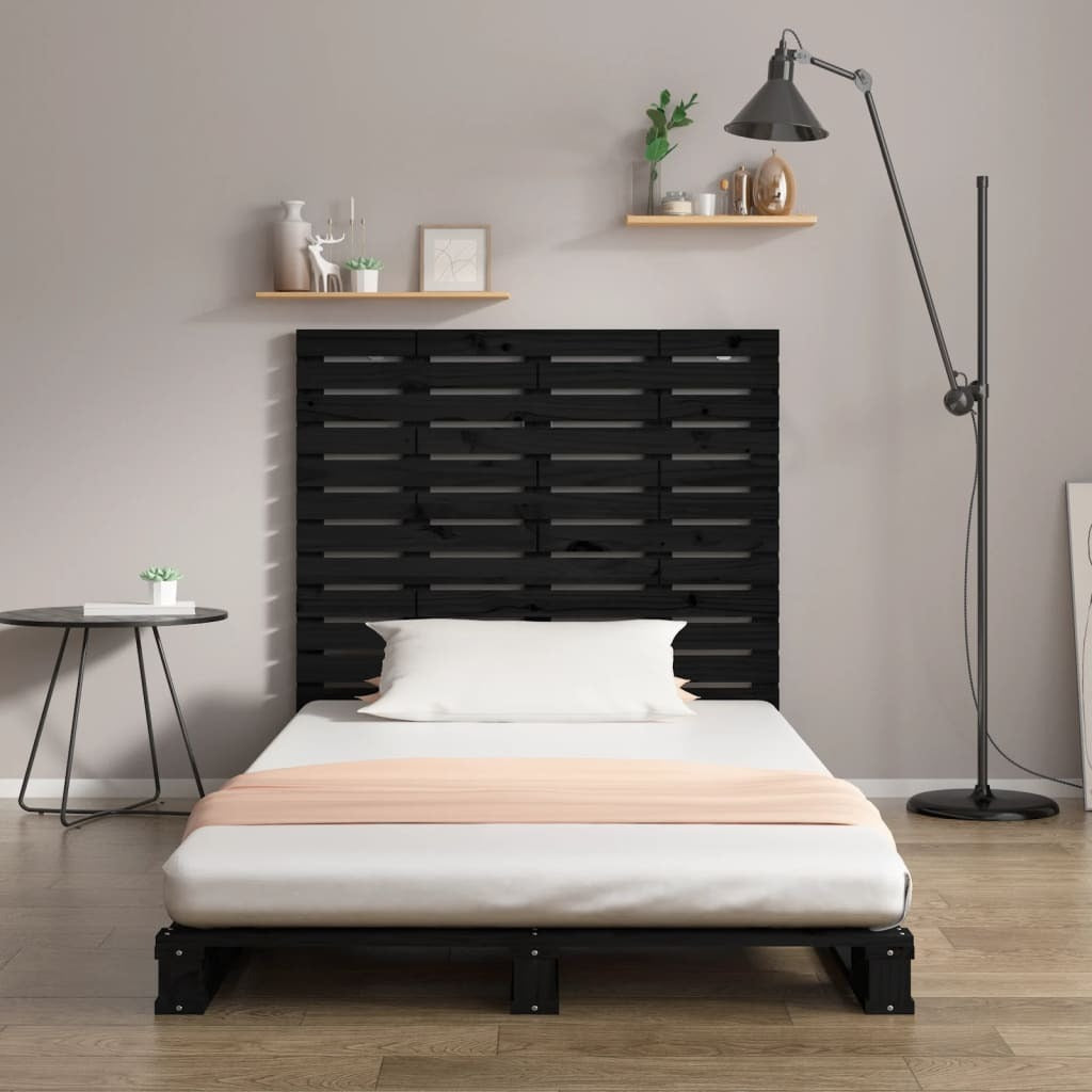 Wall Headboard Black 106x3x91.5 cm Solid Wood Pine