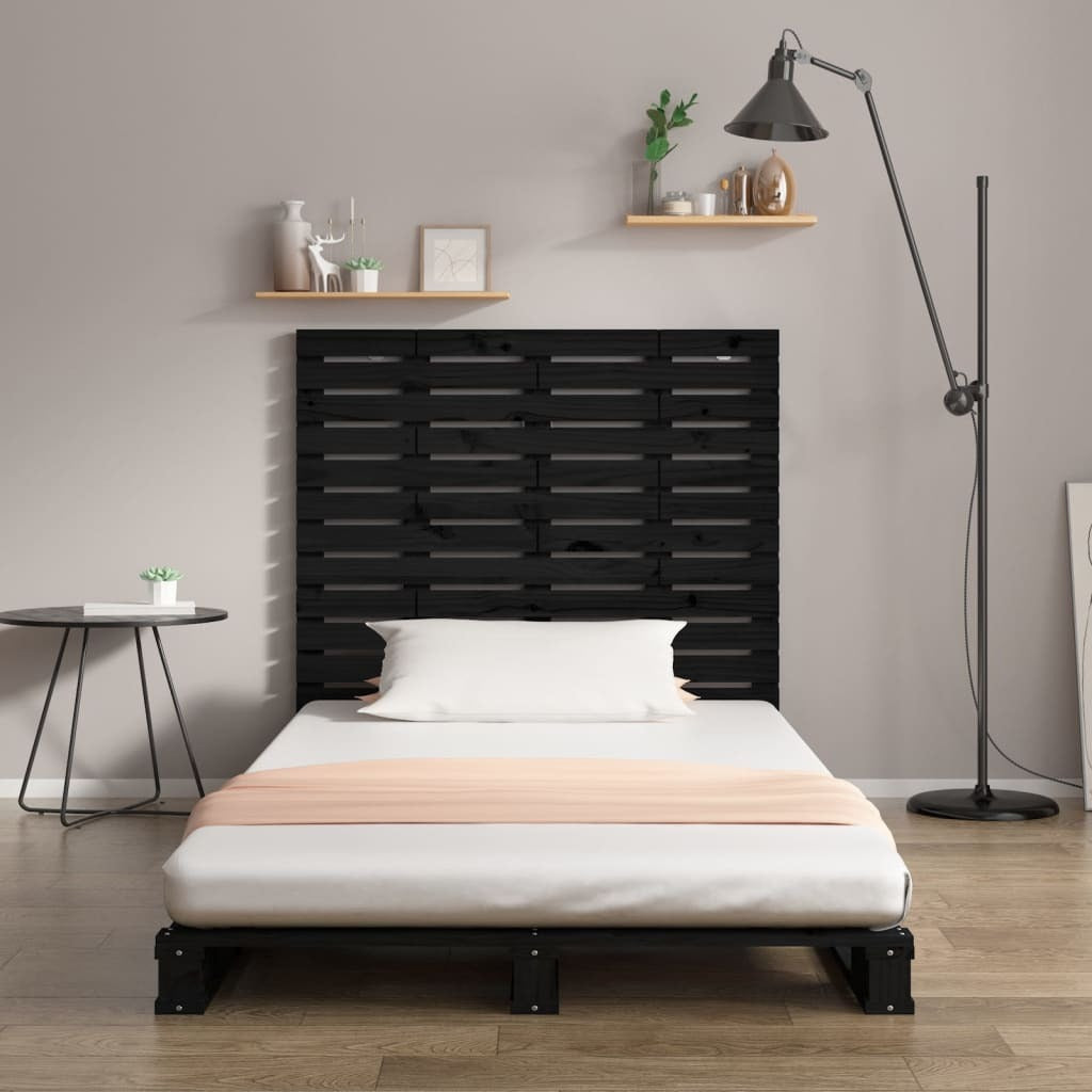 Wall Headboard Black 126x3x91.5 cm Solid Wood Pine