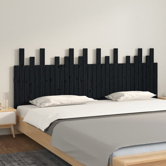 Wall Headboard Black 204x3x80 cm Solid Wood Pine