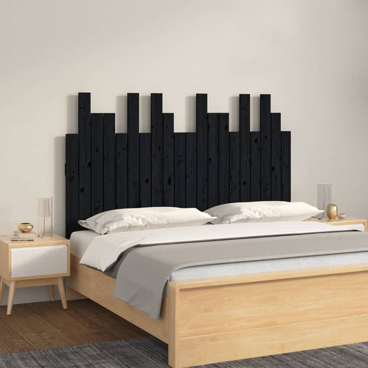 Wall Headboard Black 127.5x3x80 cm Solid Wood Pine