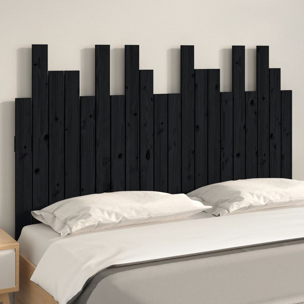 Wall Headboard Black 127.5x3x80 cm Solid Wood Pine