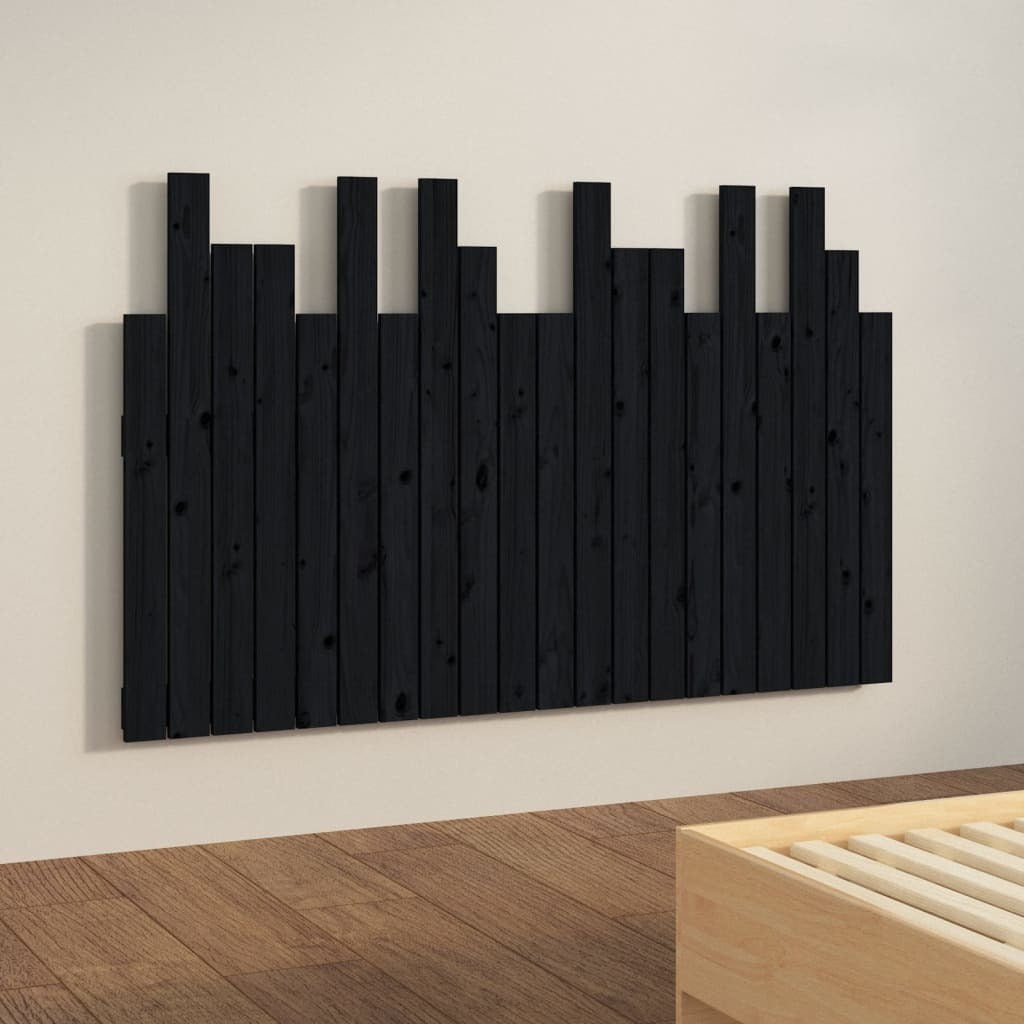 Wall Headboard Black 127.5x3x80 cm Solid Wood Pine