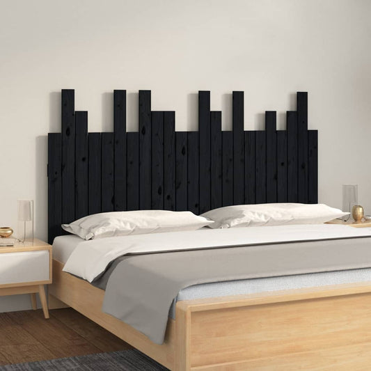 Wall Headboard Black 146.5x3x80 cm Solid Wood Pine