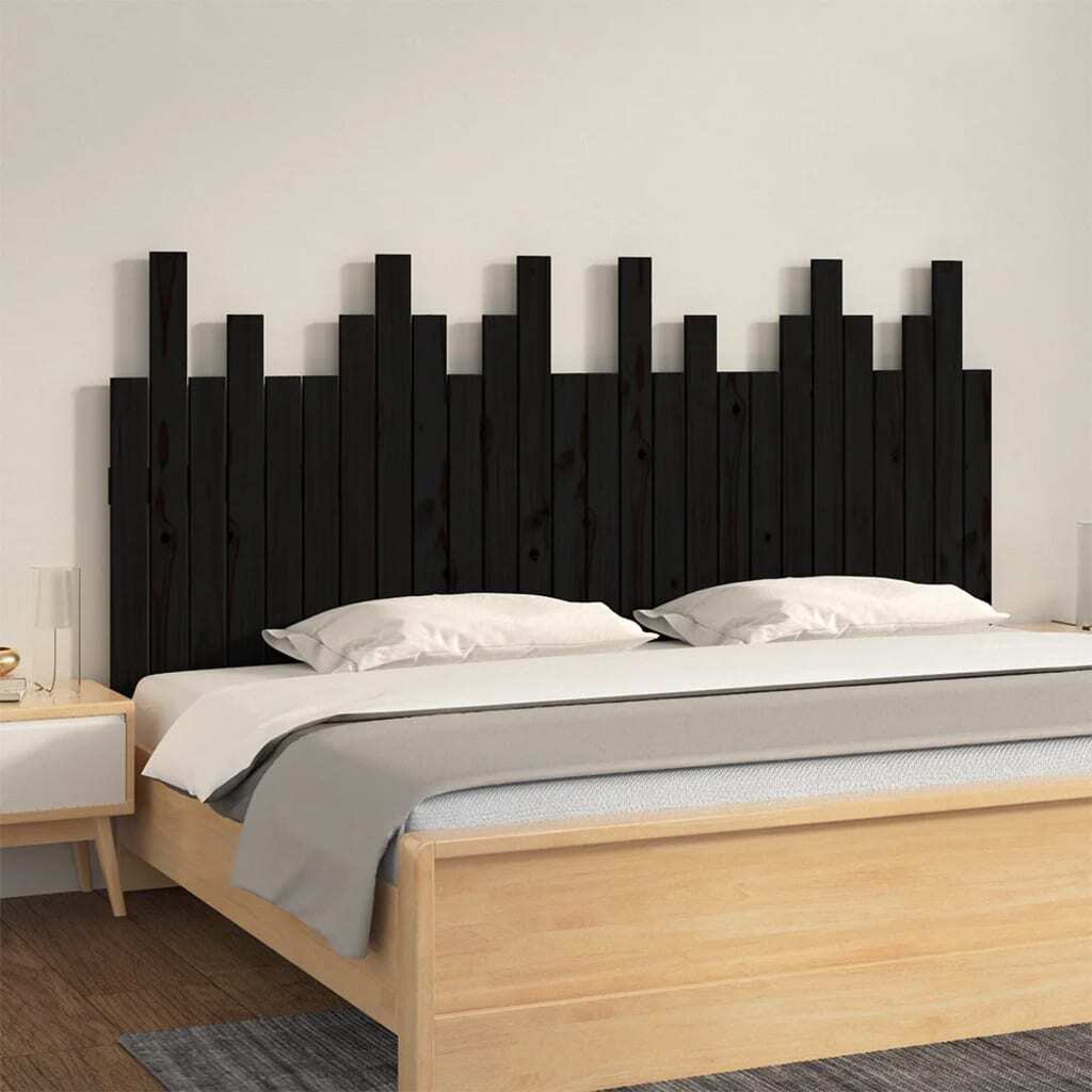 Wall Headboard Black 166x3x80 cm Solid Wood Pine