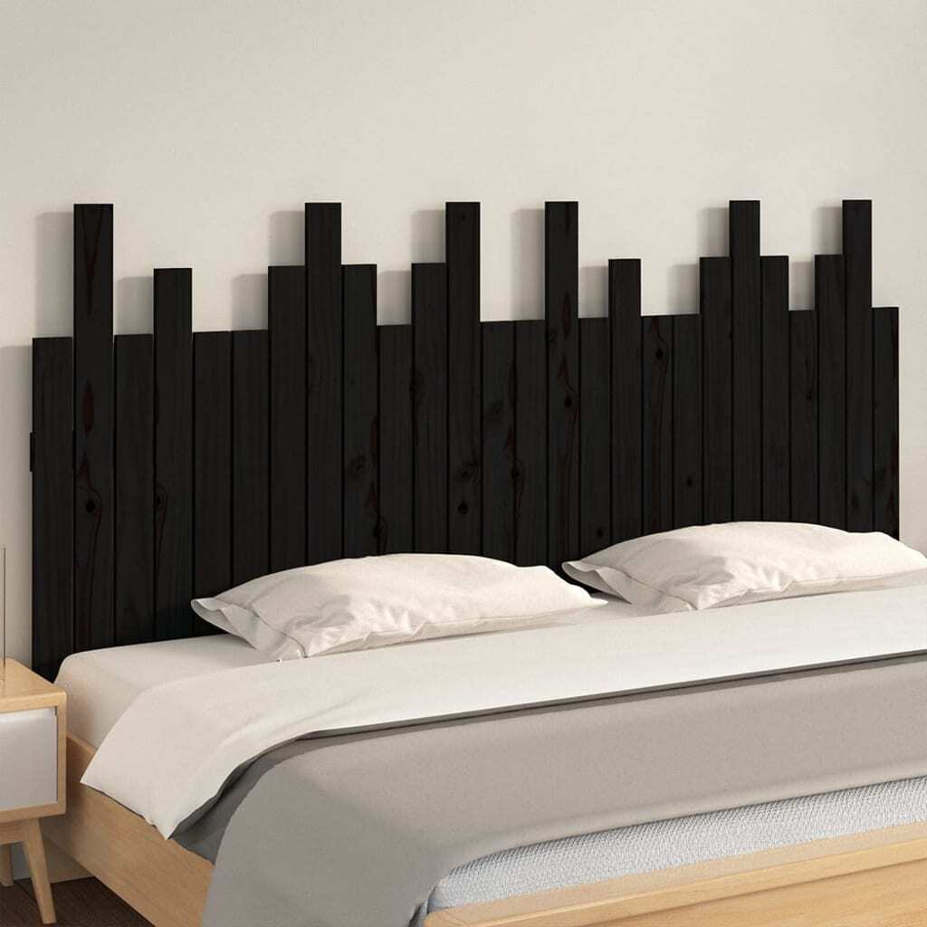 Wall Headboard Black 166x3x80 cm Solid Wood Pine