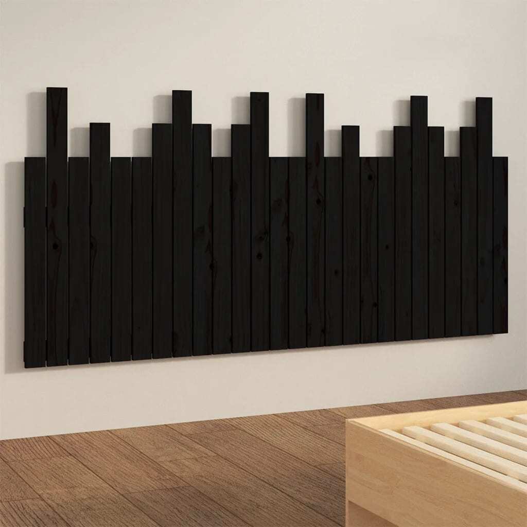 Wall Headboard Black 166x3x80 cm Solid Wood Pine