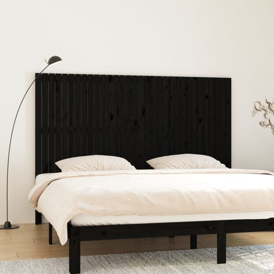 Wall Headboard Black 204x3x110 cm Solid Wood Pine