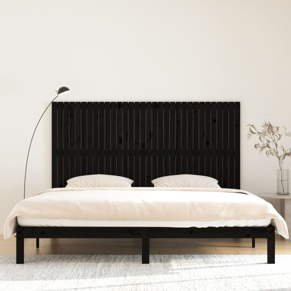 Wall Headboard Black 204x3x110 cm Solid Wood Pine