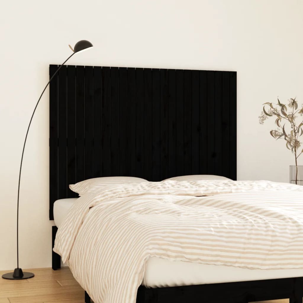 Wall Headboard Black 146.5x3x110 cm Solid Wood Pine