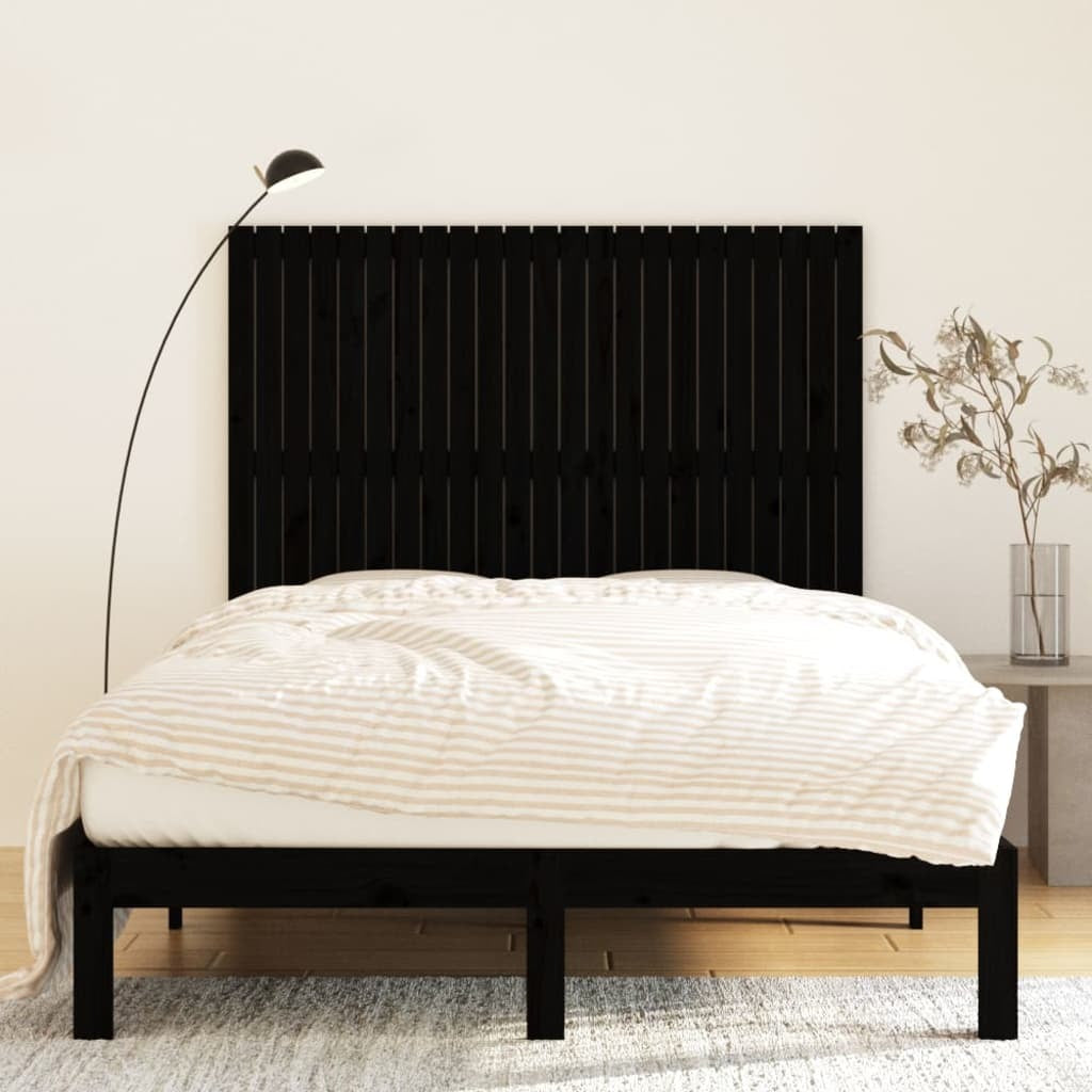 Wall Headboard Black 146.5x3x110 cm Solid Wood Pine