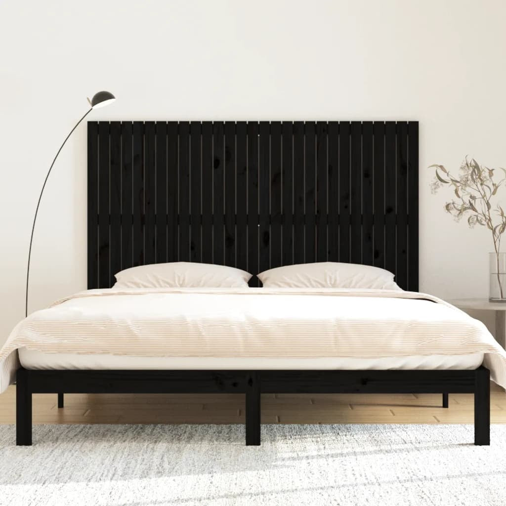 Wall Headboard Black 185x3x110 cm Solid Wood Pine