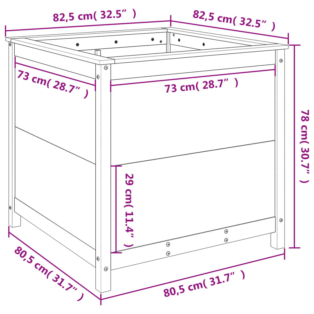 Garden Planter Black 82.5x82.5x78 cm Solid Wood Pine