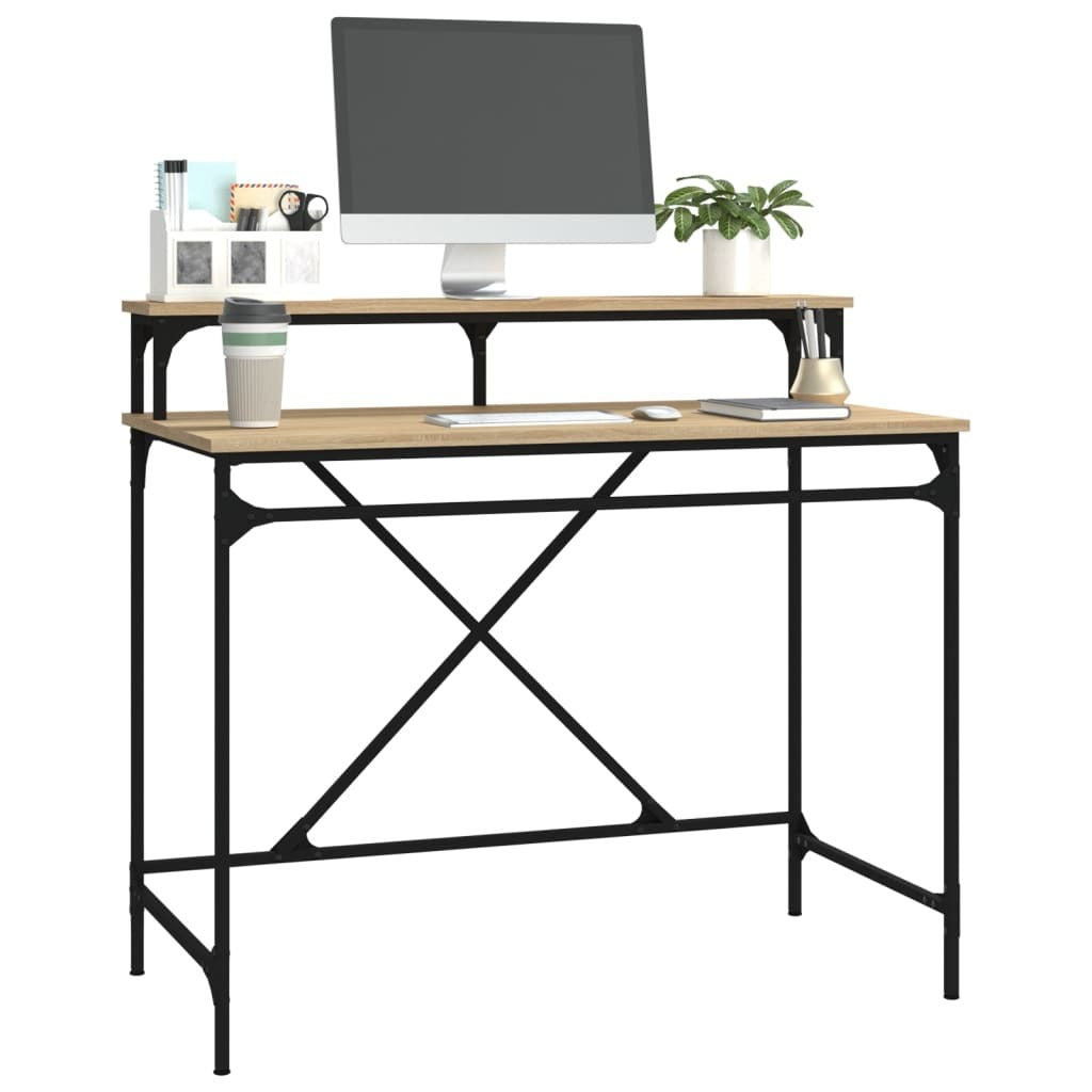 Desk Sonoma Oak 100x50x90 cm Engineered Wood and Iron