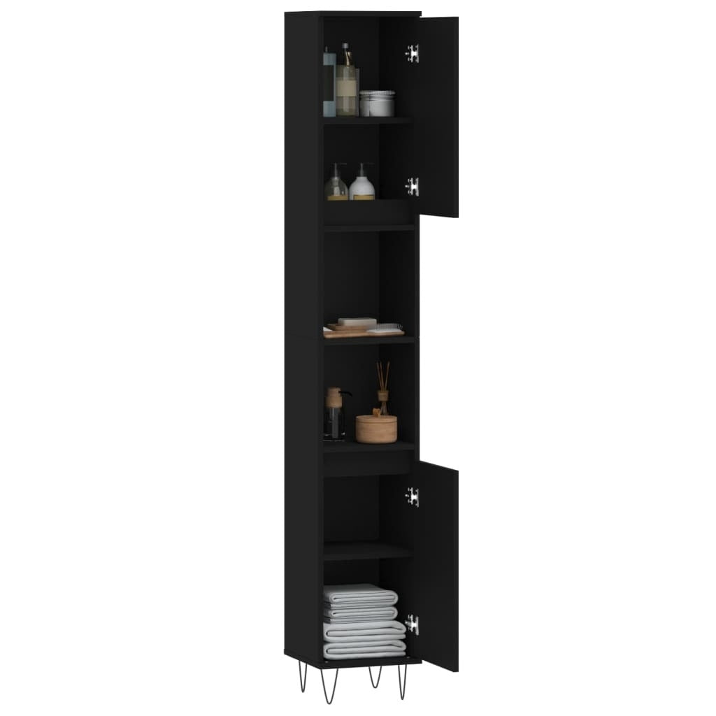 Bathroom Cabinet Black 30x30x190 cm Engineered Wood