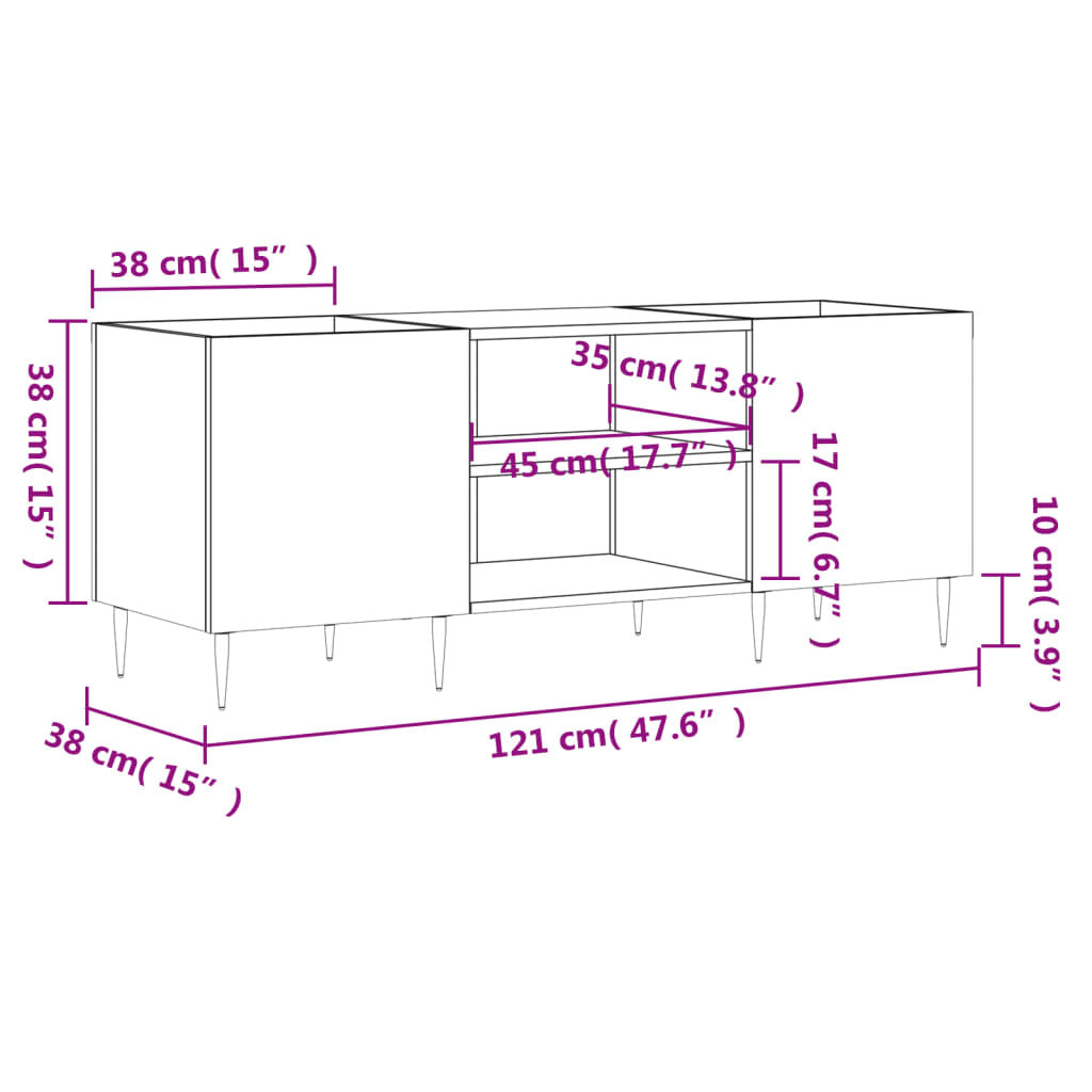 Record Cabinet Black 121x38x48 cm Engineered Wood